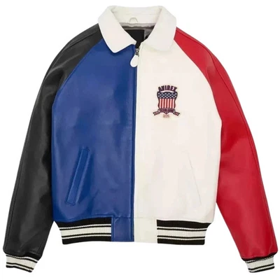 Men's New Avirex American Fight USA Multicolor Genuine Leather Bomber Jacket - Image 1 of 4