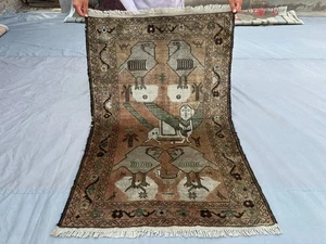 3x4 Vintage Afghan Hand Knotted Pictorial Rug Birds Tribal Design Wool Area Rug - Picture 1 of 10