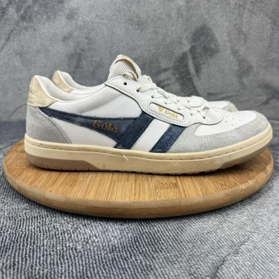 Gola Hawk Zapatos Mujer Talla 9 Blanco Azul Marino Gamuza Retro Entrenadores Cuero CLB336 Foto 1 de 4