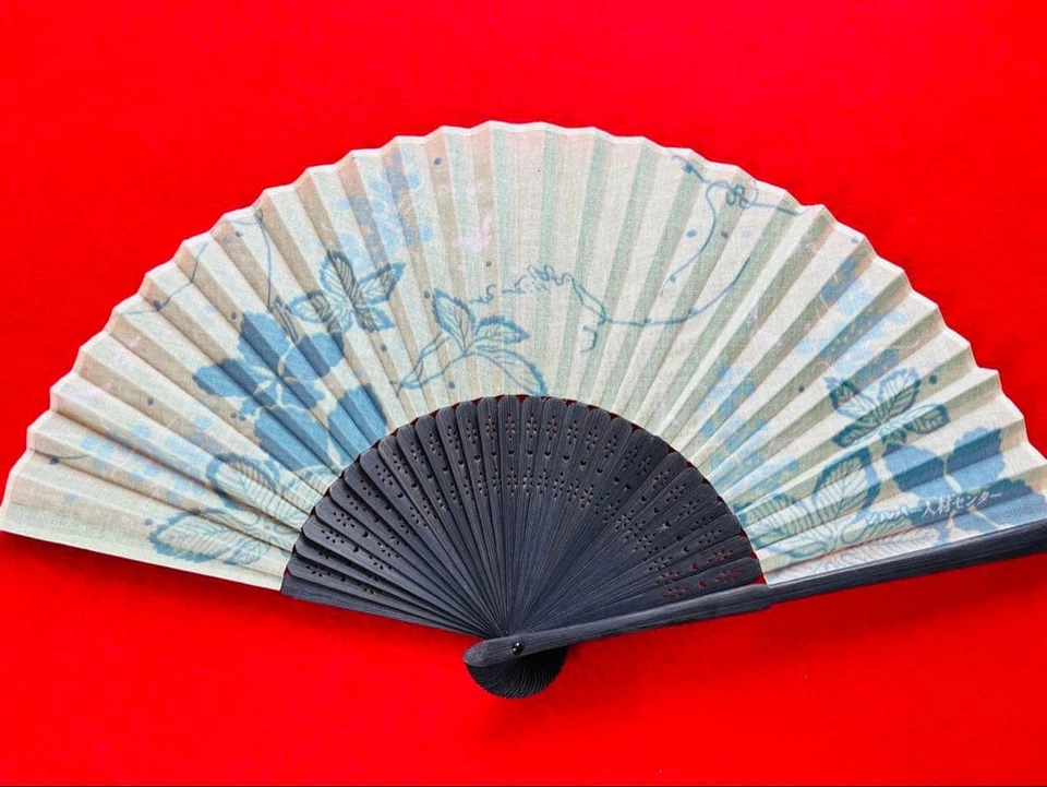 Plegable Sensu Abanico Azul Flor Patrón Tela Accesorios Verano Foto 1 de 1