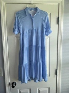 A Loves A Girls Shirt Dress Size Large Striped Point Collar 3/4 Cuffed Sleeve - Picture 1 of 12