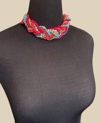 Necklace Statment"Thalia Sodi" Multiple Strands Of Beads Thick Chain Rhinestones - Image 1 of 4