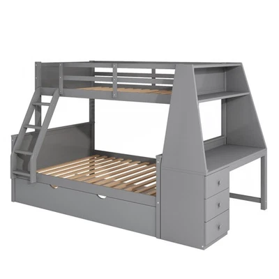 Twin over Full Bunk Bed with Trundle and Built-in Desk - Image 1 of 4