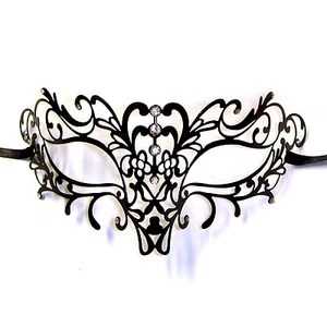 Black Metal Filigree Venetian Masquerade Mask ELISE Eyemask Masked Ball Prom - Picture 1 of 2