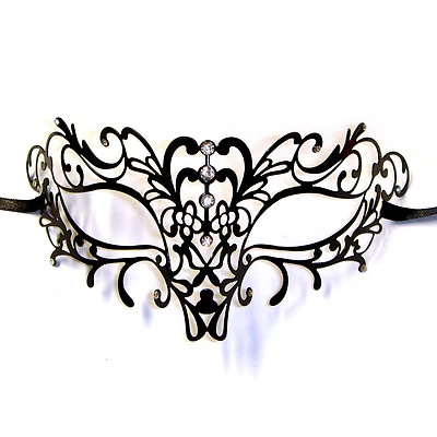Black Metal Filigree Venetian Masquerade Mask ELISE Eyemask Masked Ball Prom - Image 1 of 2
