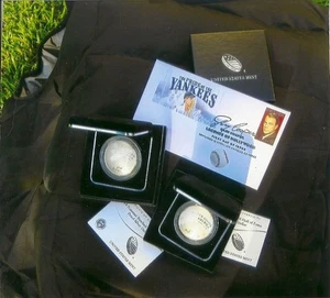 TWO BASEBALL SILVER CURVE DOLLARS/GARY COPPER PRIDE OF THE YANKEES COA &OGP - Picture 1 of 6