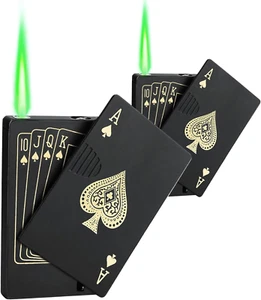 2 Pack Jet Torch Lighter Ace Card Lighter Green Flame Refillable Butane Lighter - Picture 1 of 12