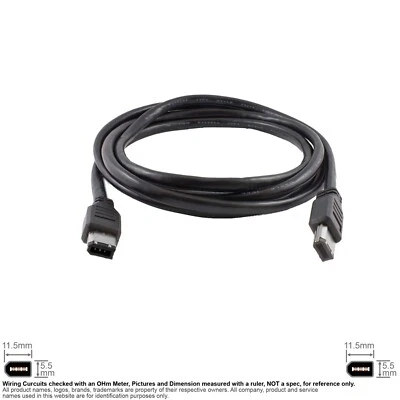 Cable Firewire IEEE 1394 400Mbps 6-Pin Male Male Black 6FT #334068 - Image 1 of 2
