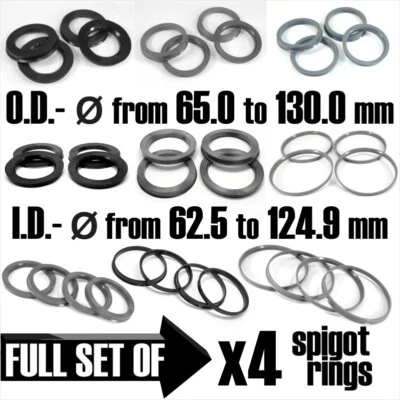 Set of 4x Spigot Rings Alloy Wheel Hub Spacer size to choice diameter Ø OD-ID mm - Image 1 of 4