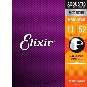 Elixir 11027 Nanoweb 80/20 Bronze Acoustic Guitar Strings - Custom Light -11-52 - Picture 1 of 5