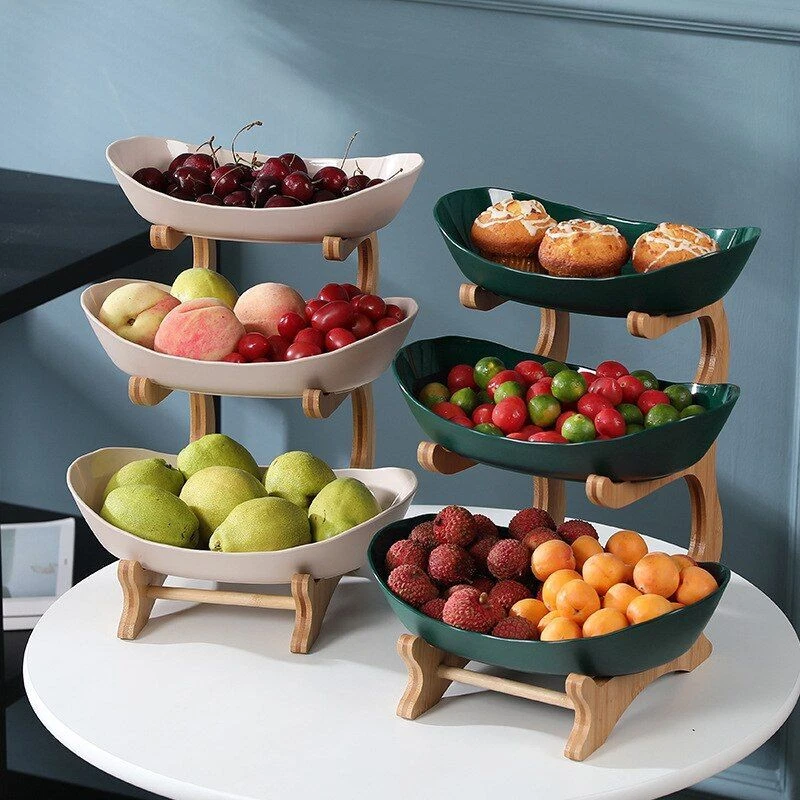 Wooden Tableware Fruit Bowl - Oval Plates Candy Trays Kitchen Dishes Set Décor - Изображение 1 из 4
