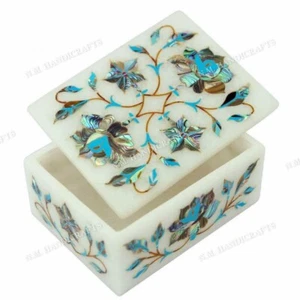 Marble Jewelry Box, Gemstone Inlaid, home decor, Trinket Box, Gift for her - Picture 1 of 5