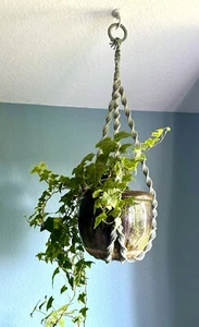 Heavyweight Handcrafted Artisanal Sage Green Macramé Plant Holder Wall Hanging - Picture 1 of 5
