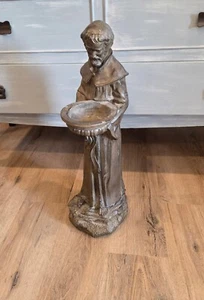 St Francis Garden Statue Indoor Outdoor Bird Feeder 21 In Resin Dk Green Brown - Picture 1 of 8