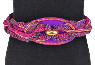 Cinturón distintivo vintage años 80 Ginnie Johansen Designs medallón satinado cordón trenzado Foto 1 de 4