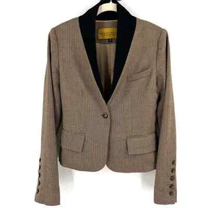 Hanley-Mellon Schal Kragen Einzelknopf Wolle Herringbone Blazer Gr. 4 braun - Bild 1 von 11