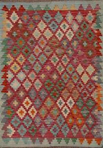 Southwestern Reversible Kilim Oriental Area Rug 4x5 ft Hand-woven Tribal Carpet