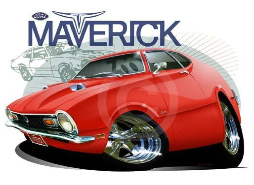 1970 Maverick Muscle Car Replica Cartoon Tshirt auto 7110 automotive art - Image 1 of 1