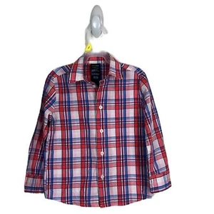 Nautica Button Down Shirt Youth 5 Red Blue Plaid Long Sleeve Dress Shirt Boys - Picture 1 of 9