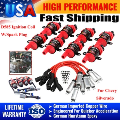 8Set D585 Ignition Coil W/Spark Plug For Chevy Silverado GMC Hummer 4.8 5.3 6.0L - Image 1 of 4