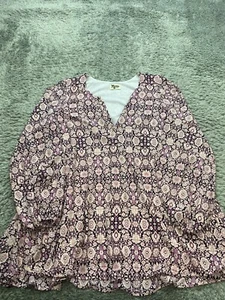 Show Me Your MuMu Top Womens Large Purple Floral Boho Lagenlook Tunic Blouse - Picture 1 of 9