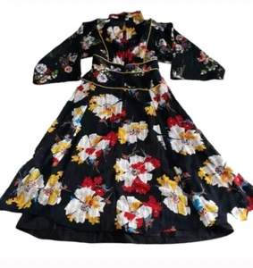 Asos Size 2 Kimono Style Floral Black Red Yellow White High Collar Dress - Picture 1 of 16