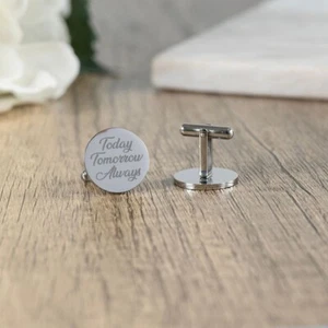 Beautiful Initial Message , Date With Heart Design Cufflinks In 10K White Gold - Picture 1 of 7