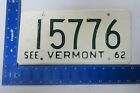 1962 62 VERMONT VT LICENSE PLATE TAG #15776