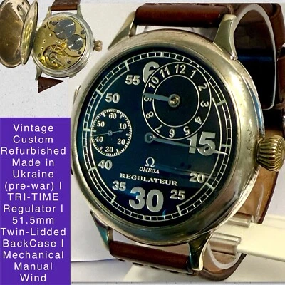 Vintage 52mm Regulador TRI-TIME | Tampa Dupla | Relógio Mecânico CASAMENTO Personalizado - Imagem 1 de 4