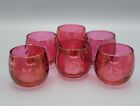 Set of 6 Vintage Cranberry Glass Optic Loop Drape Roly Poly Juice Cocktail Glass