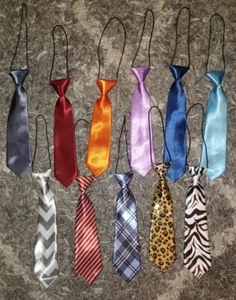 11 Kids Satin Elastic Neck Ties New Around 11 inch 5 Printed & 6 Solid - Picture 1 of 3