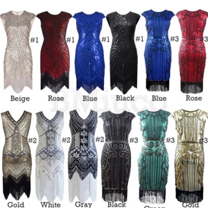 1920s Flapper Dress Gatsby Prom Gown Sequins Evening Roaring 20s Vintage Dresses - Picture 1 of 34