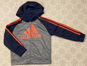ADIDAS Little Boys Athletic Zip Hoodie Jacket Sz 5 Toddlers Blue Gray Orange - Picture 1 of 4