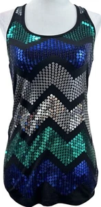 Almost Famous Women’s Size S Multicolor Racerback Tank Top With Chevron Sequin - Picture 1 of 7