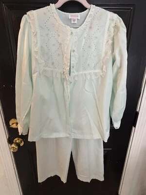 Conjunto de Pijama Vintage Barbizon Camisón Top Pantalones Espuma de Mar Camisa Verde S M Foto 1 de 4