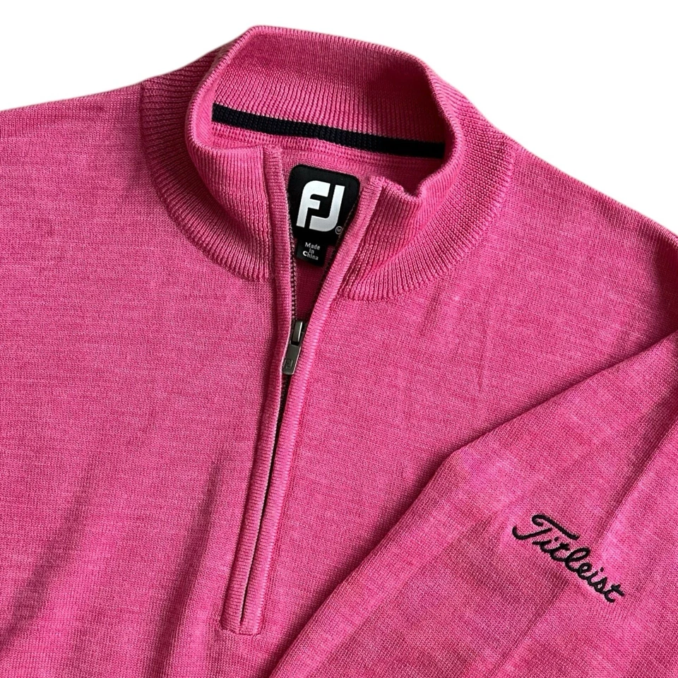 Footjoy Titleist 100% Wool Pullover Sweater Mens Sz Medium Pink 1/4 1/2 Zip - Image 1 of 4