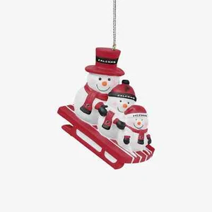 Atlanta Falcons Christmas Tree Holiday Ornament - Snowmen Sledding - Team Logo - Picture 1 of 3
