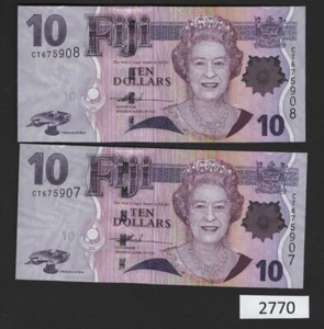 (BN-2770) Fiji P-111a UNC, $10 a Consecutive Pair, Governor - Picture 1 of 1