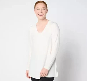 Susan Graver Petite Modern Essentials Liquid Knit A-Line Tunic Cream 1XP A658813 - Picture 1 of 8