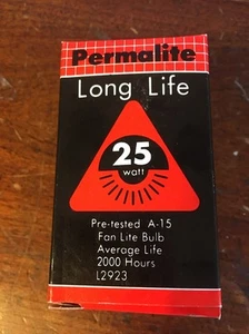 Permalite Fan Lite Glühbirne A-15 25W/120V Medium Base L2923 Neu im Karton - Bild 1 von 8