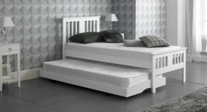 Elegant White 3ft Single Day Wooden Guest Bed Including Trundle Slide Pull Out - Picture 1 of 2