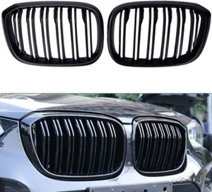 Double Slats Gloss Black Fit for BMW X3 X4 2018-2021 G01 G02 Front Hood Grilles - Picture 1 of 6