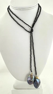 Collar Lariat de plata de ley de vidrio negro con perlas púrpuras marcadas MLD Foto 1 de 4