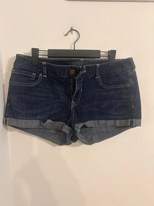 Express Denim Shorts Cuffed Low Rise Stretch Blue Wash Size 12 Y2K - Picture 1 of 6
