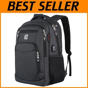 Slim 17 Inch Laptop Backpack with USB Port - Black - Picture 1 of 9