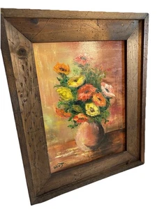 William Johnson Stillleben Öl auf Leinwand Gemälde Blumen in Vase signiert "Win J" - Bild 1 von 13