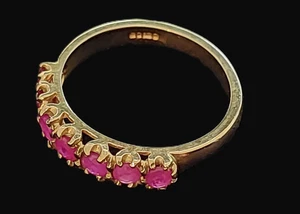 Anello Eternità Vintage Oro 9 ct Rubino Tg R Saggio Marchi Londra 2001 - Foto 1 di 8