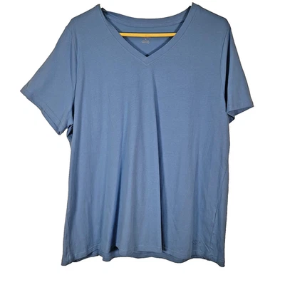 Calvin Klein Shirt Ladie 1X Blue Performance V Neck Short Sleeve CK Logo New Tag - Image 1 of 4