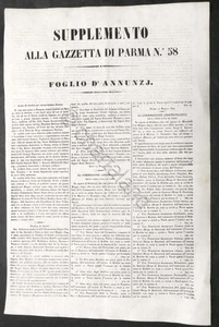 Supplemento alla Gazzetta di Parma N. 58 - 1849 - Foglio di Annunci  - Foto 1 di 1