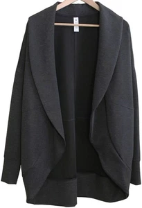 YOGALICIOUS Scuba London Cardigan SZ M Charcoal Gray Fleece Active Wear - Picture 1 of 6